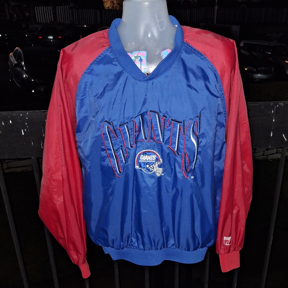 Vintage Logo 7 NEW YORK GIANTS Windbreaker Pull Over Jacket Size Large